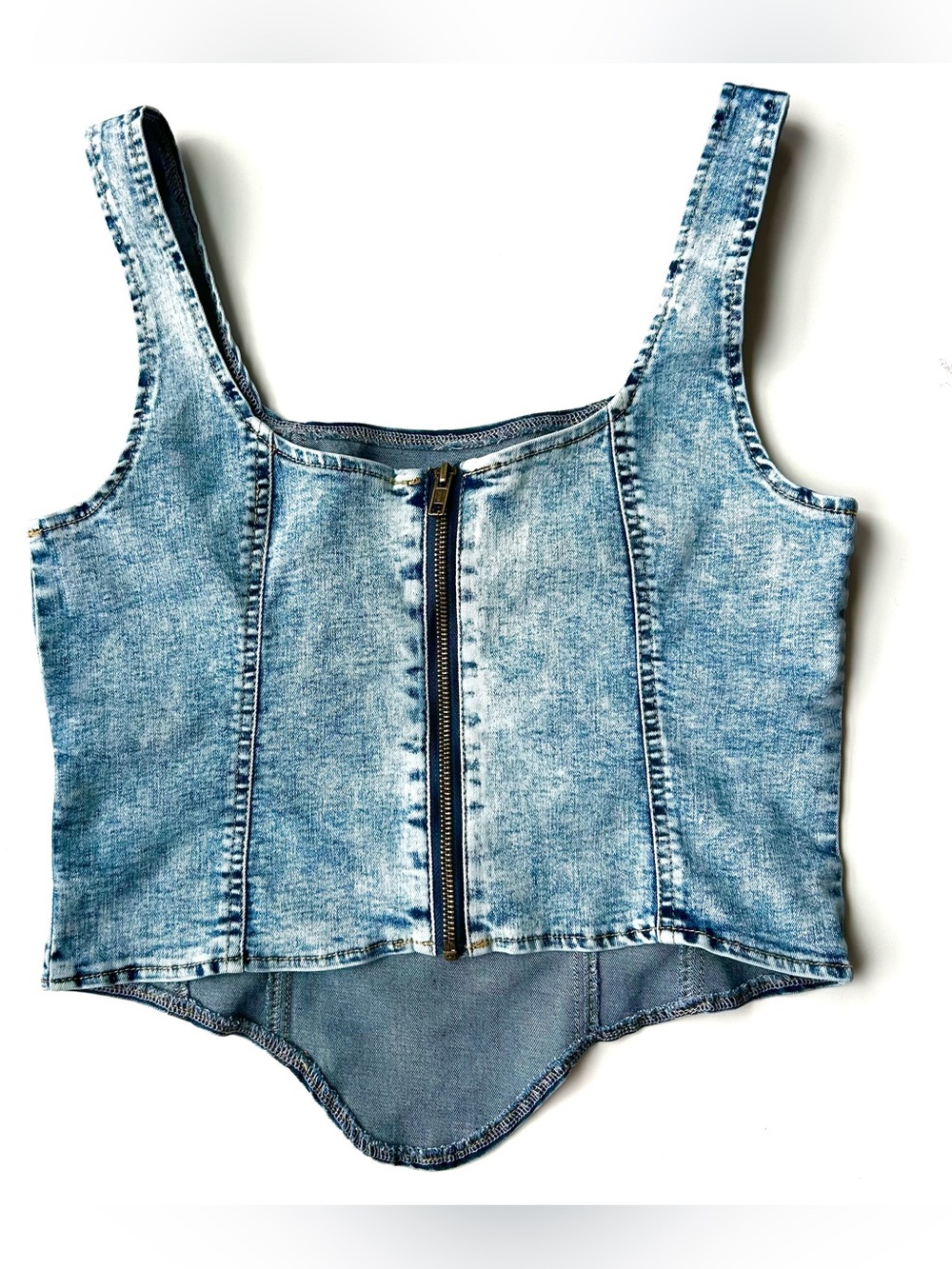 Denim Women’s Acid Wash Zip-Front Crop Top